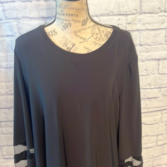 Joseph Ribkoff Dress 3/4 Sleeves Mesh Stripe Detail Size 18 Black - Picture 2 of 9